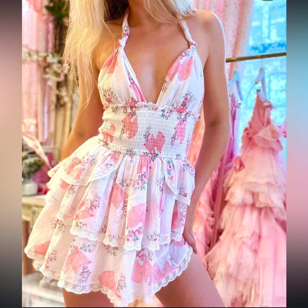 LoveShackFancy Deanna Halter Mini Dress